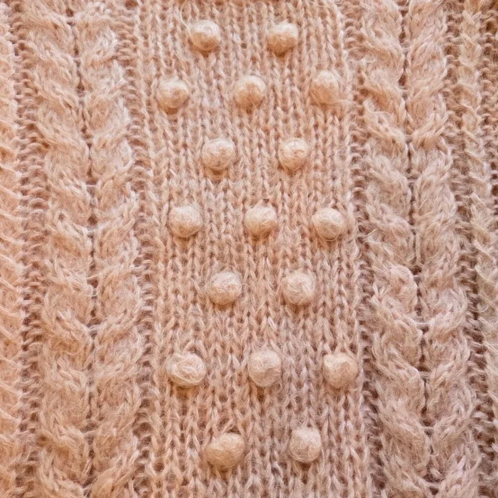 Vintage Amherst Sport Medium 1980s Wool Blend Peach Bobble Pattern Sweater Women - Picture 5 of 6